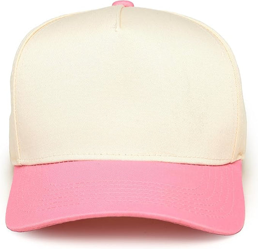 2-Tone Blank Snapback Hat - Pink/Beige