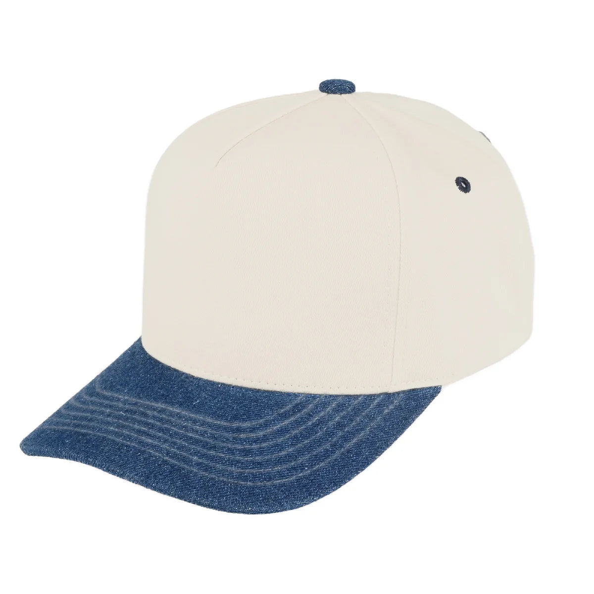 Two Tone Vintage Snapback Hat - Dark Denim/Beige