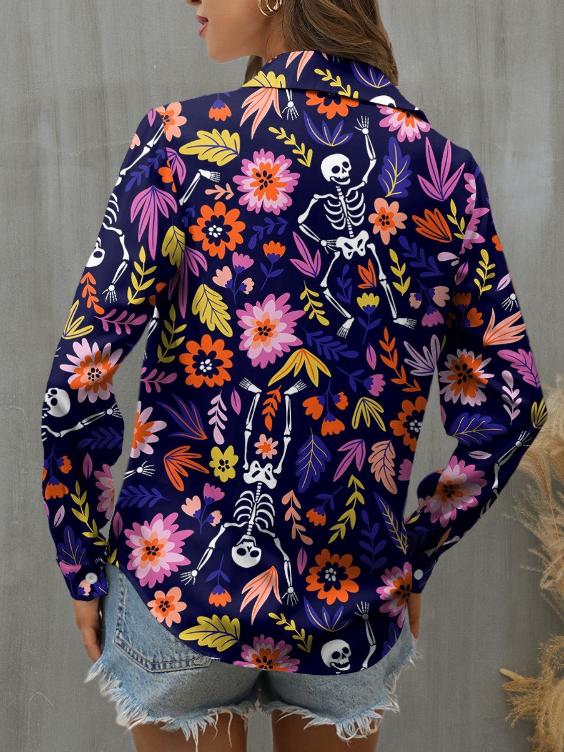 Printed Collared Neck Long Sleeve Shirt