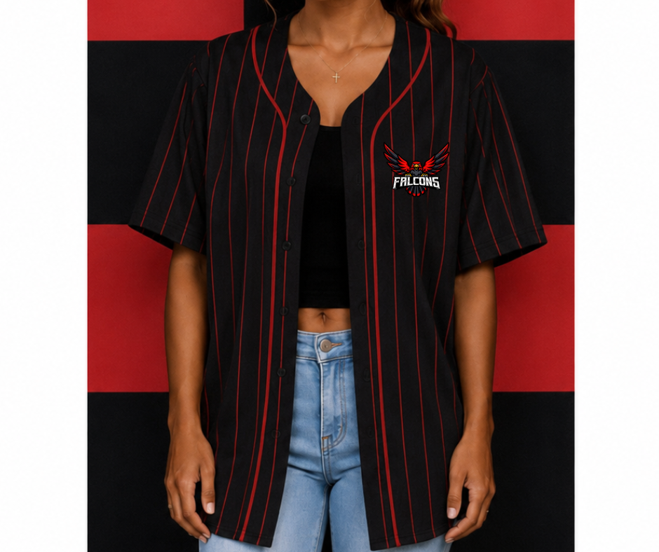 Pre-Order Baseball Shirt Falcons with Falcon Black with Red Stripes