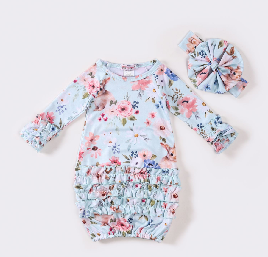 Floral Snuggle Bunny Baby Gown