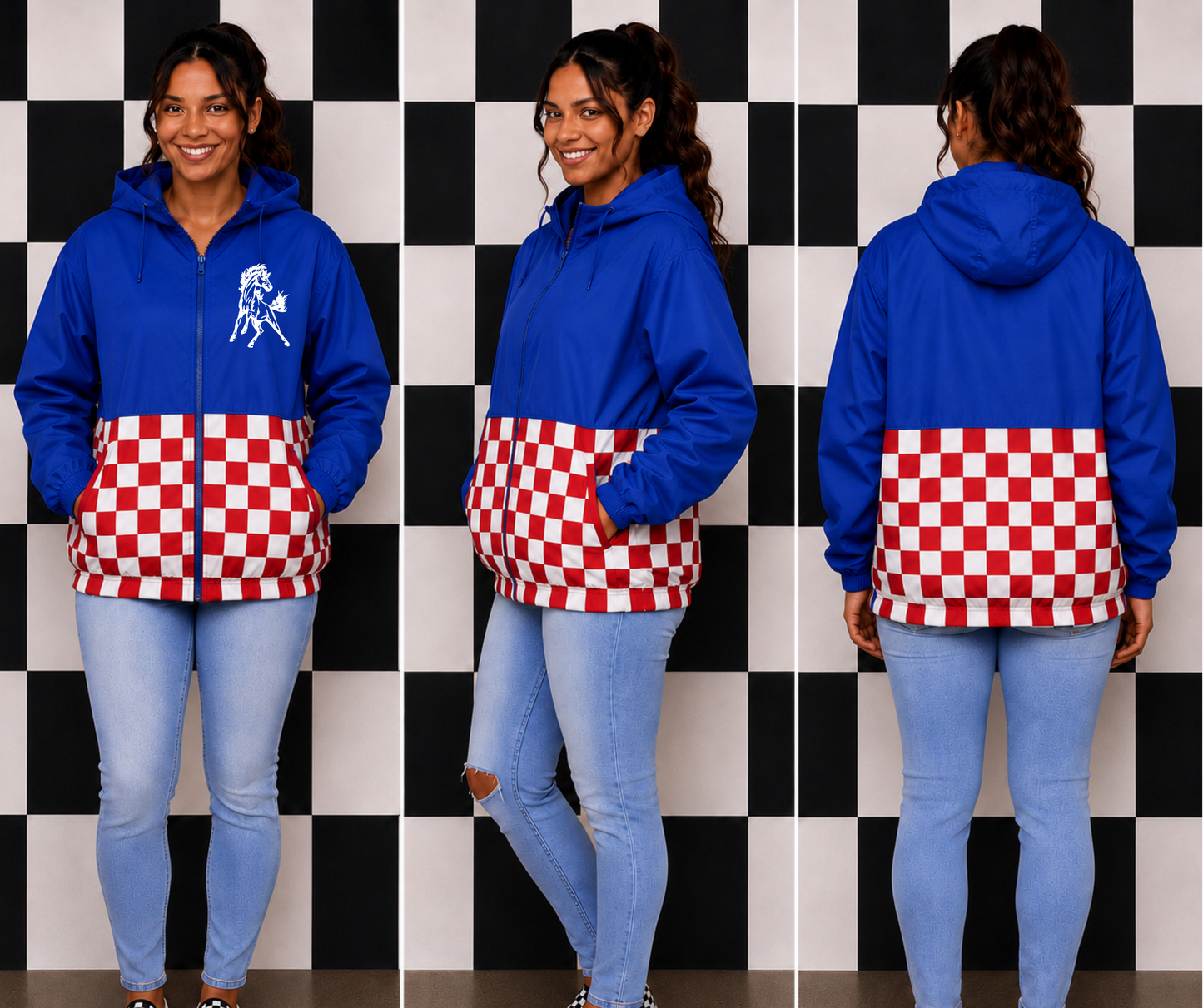 Pre-Order Floyd Broncos Blue Top Red and White Checkered