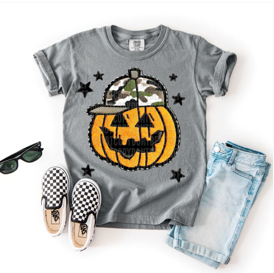 Pumpkin with camo hat