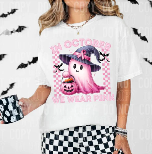 In october we wear pink witch ghost checkered