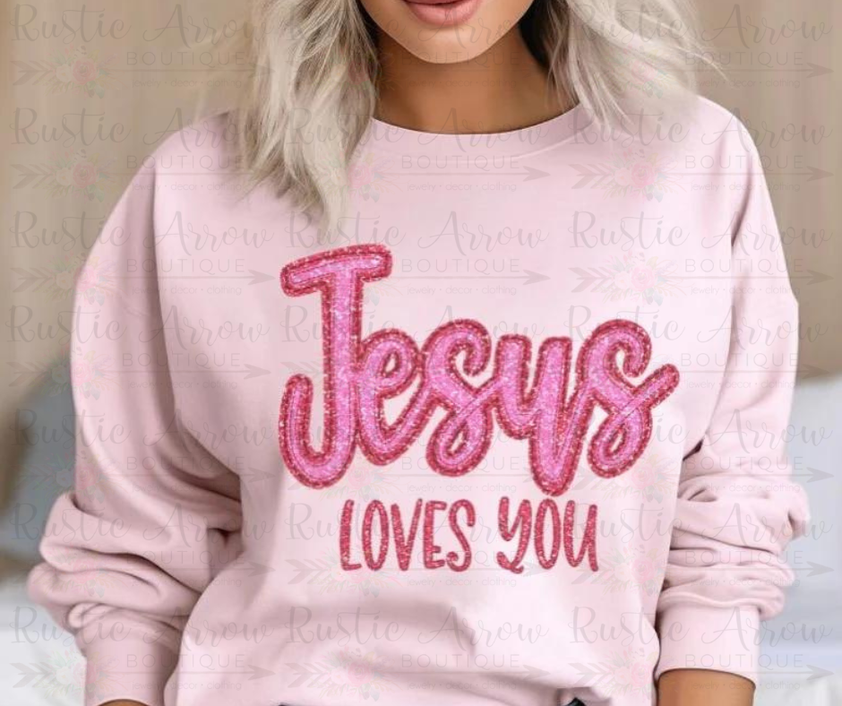 Jesus Loves You (glitter/bling look)-Short Sleeve