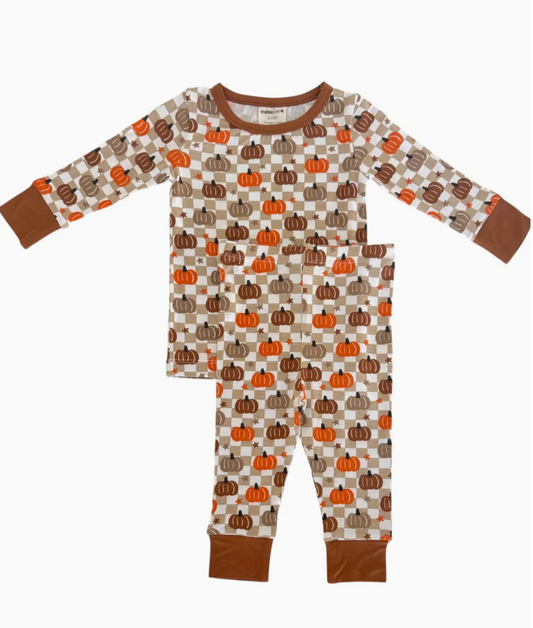 Long Sleeve 2-Piece Set, Pumpkin Checkerboard