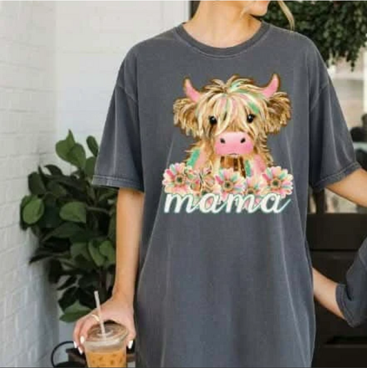 Mama Floral Highland Cow