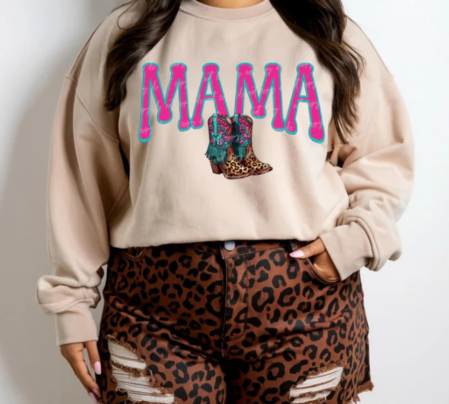 Mama pink font with boots