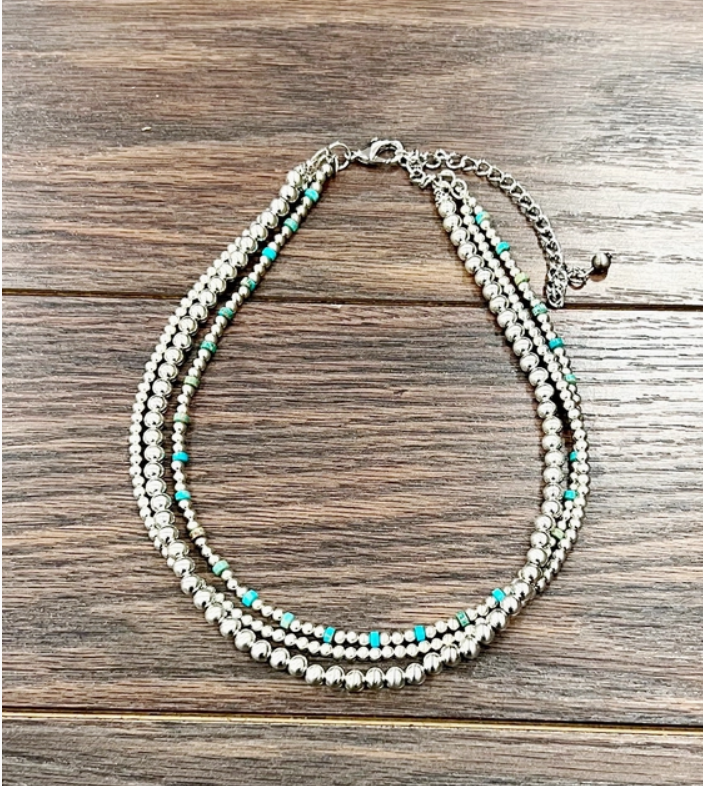 Handmade Silver Navajo Bead, Gemstone Necklace