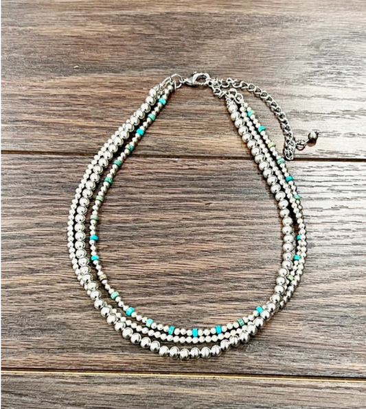 Handmade Silver Navajo Bead, Gemstone Necklace