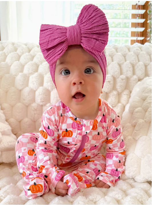 2-Way Zip Ruffle Footie, Pumpkin Checkerboard Pink