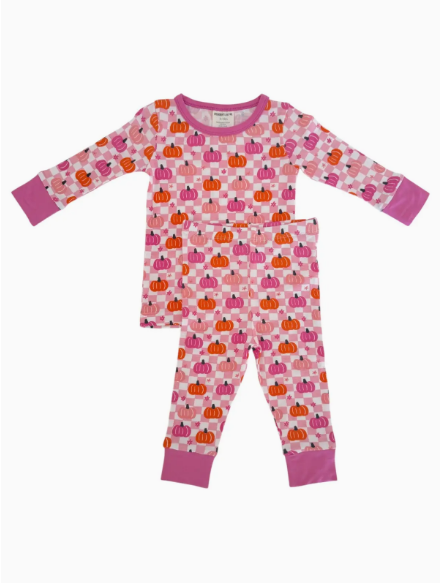 Long Sleeve 2-Piece Set, Pumpkin Checkerboard Pink