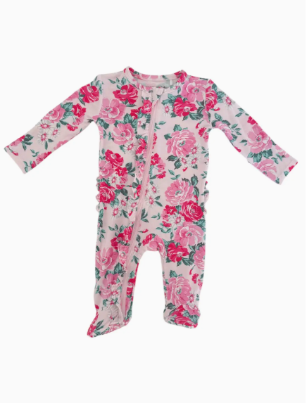 2-Way Zip Ruffle Footie, Pink Splendor