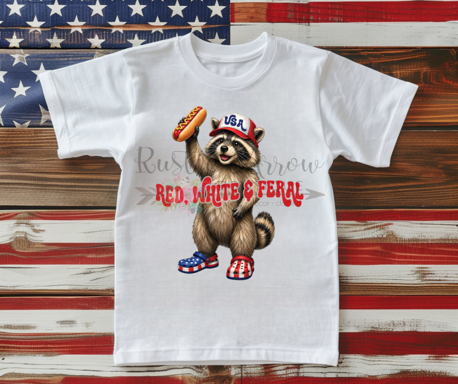 Red, White and Feral Boy Raccoon
