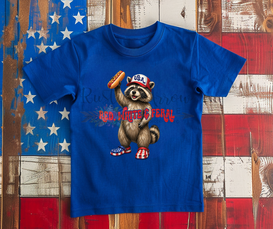 Red, White and Feral Boy Raccoon