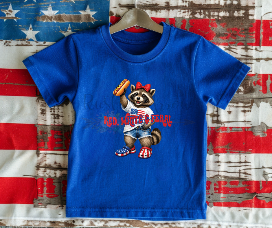 Red, White and Feral Girl Raccoon