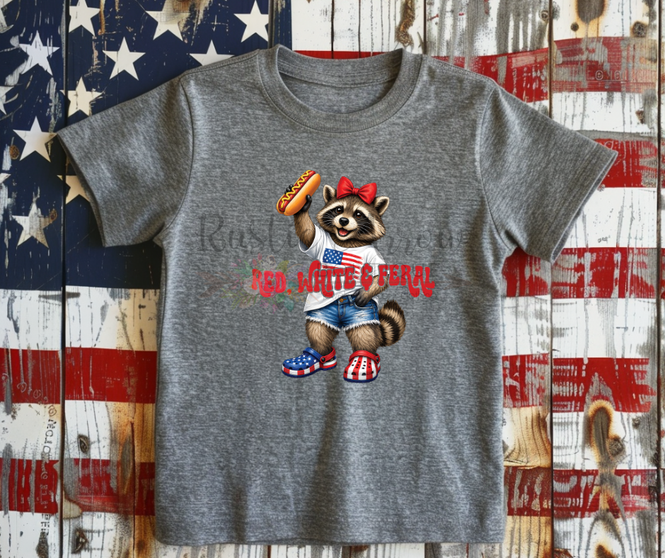 Red, White and Feral Girl Raccoon