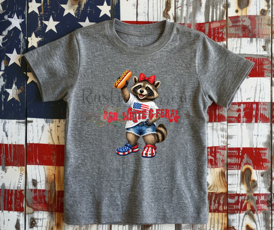 Red, White and Feral Girl Raccoon