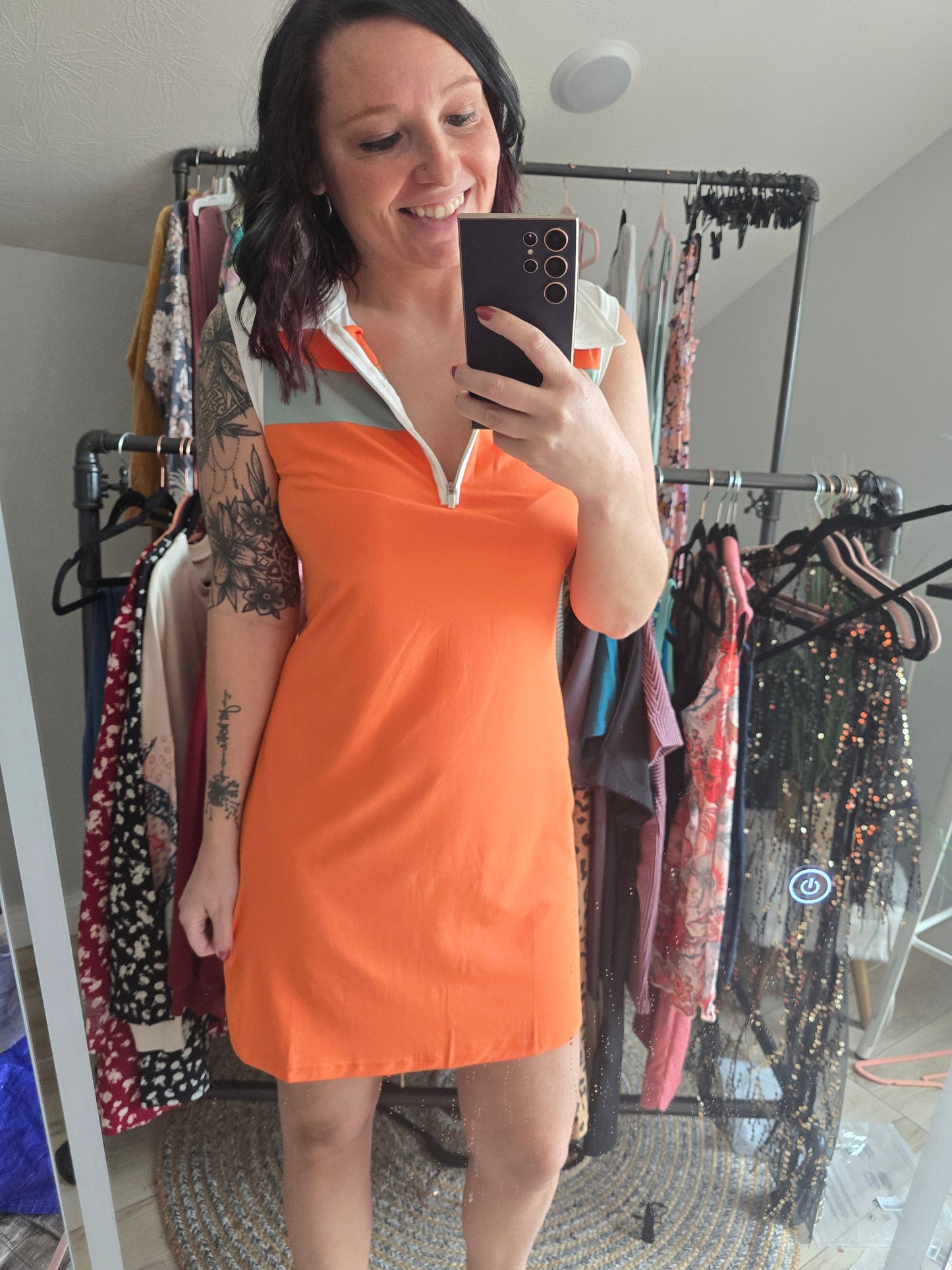 Orange Colorblock Athleisure Dress