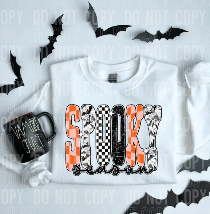 Spooky Season pink and orange checker black webs