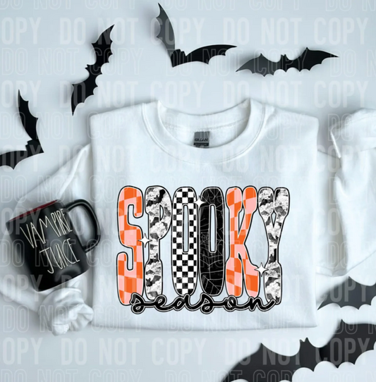 Spooky Season pink and orange checker black webs