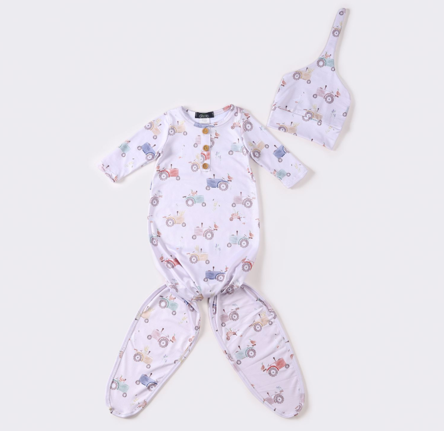 Tractor Quack Baby Knotted Gown