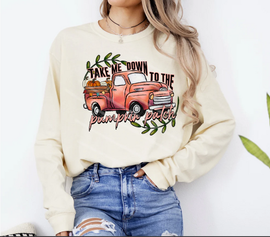Take me down to the pumpkin patch red truck