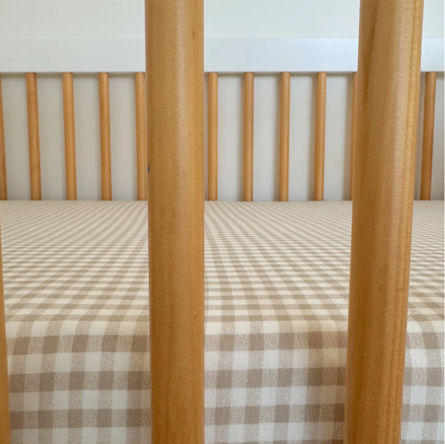 Stretch Crib Sheet, Tan Gingham