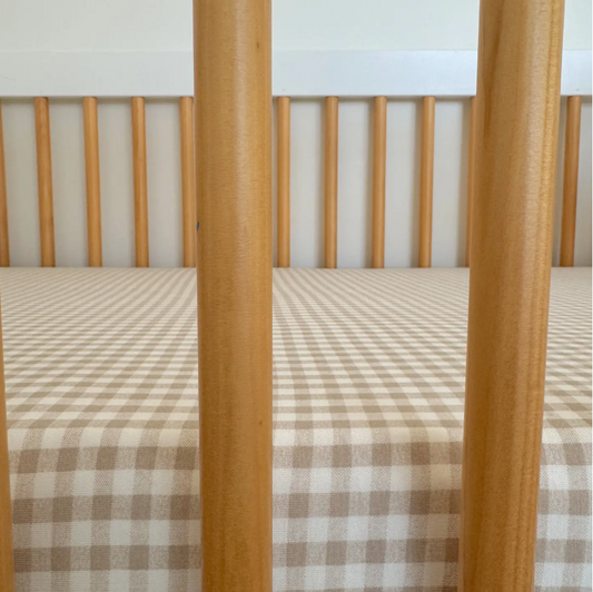 Stretch Crib Sheet, Tan Gingham