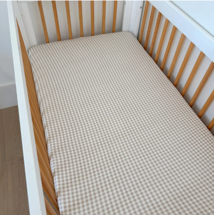 Stretch Crib Sheet, Tan Gingham