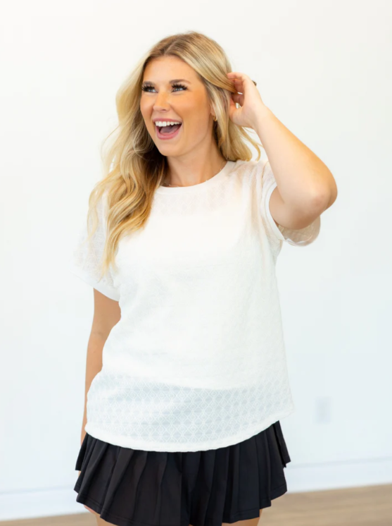 Textured Fabric Crew Neck Top