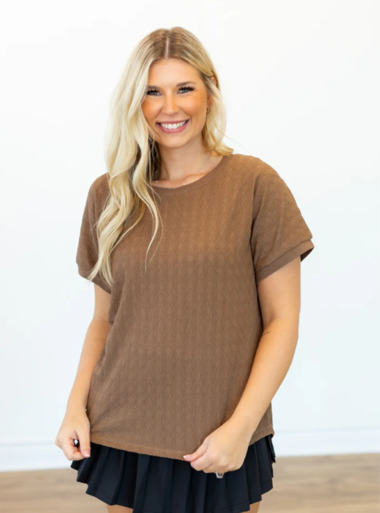 Textured Fabric Crew Neck Top