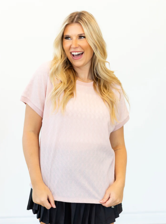 Textured Fabric Crew Neck Top