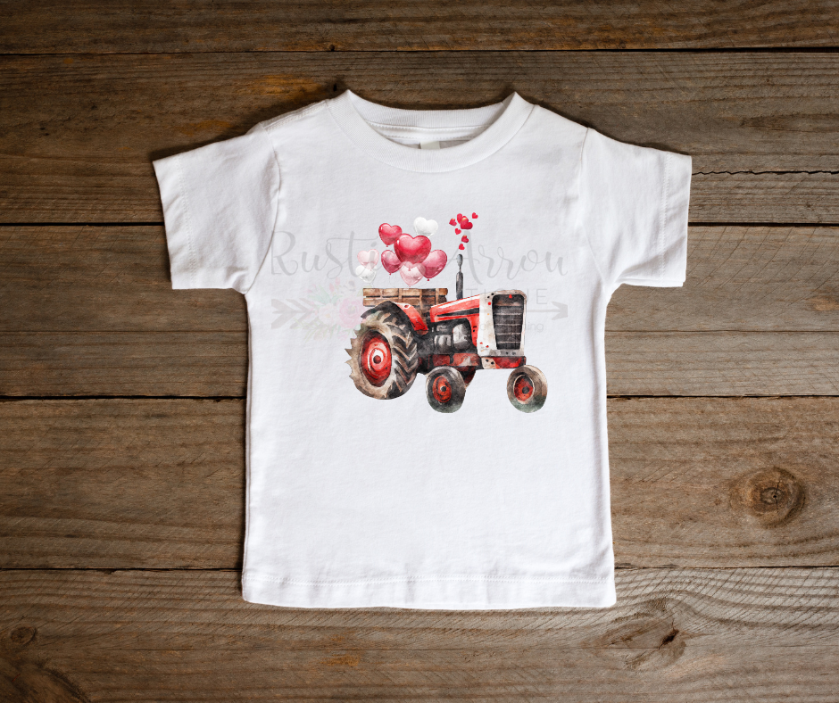 Tractor with Heart Balloons