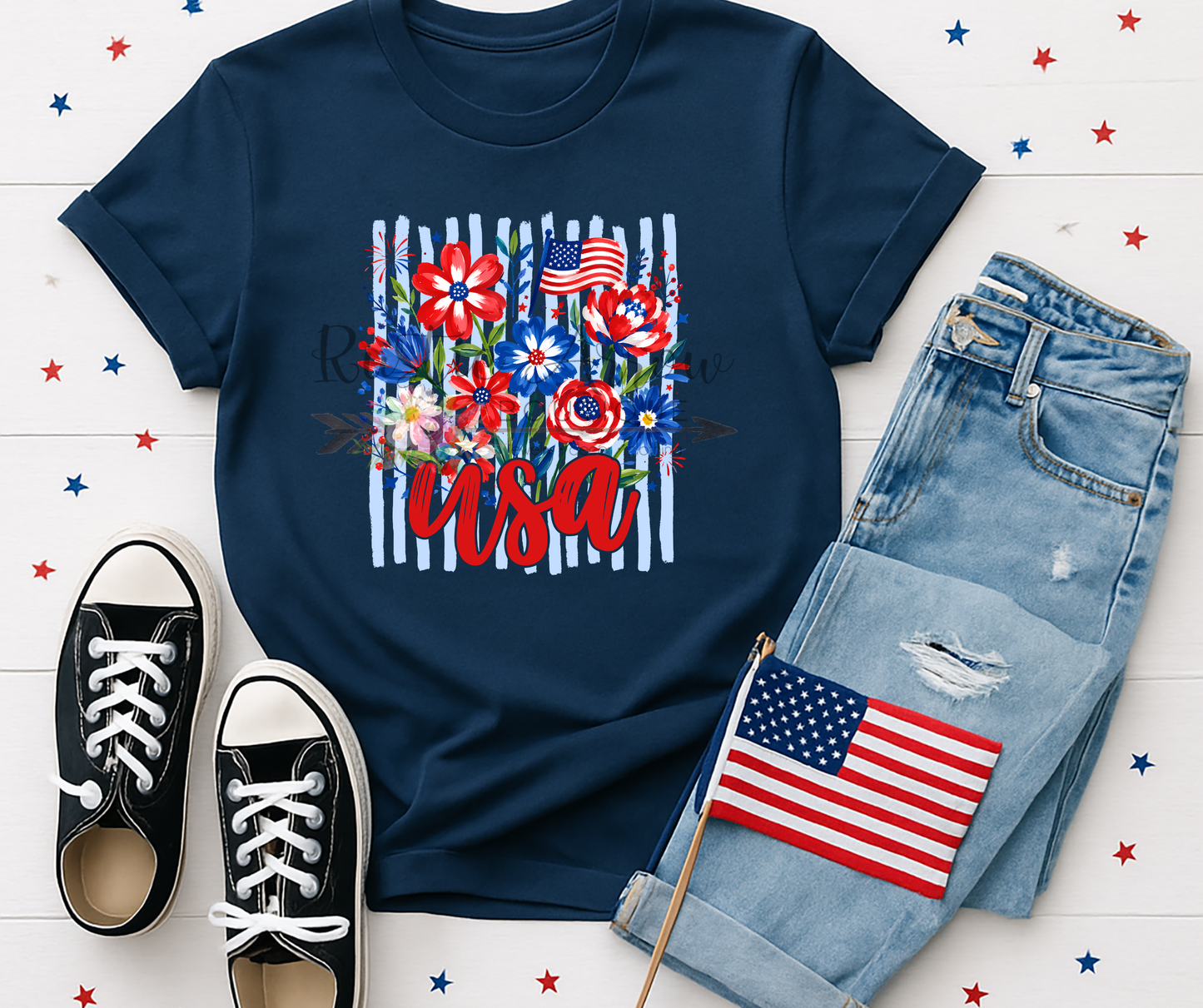 USA Stripes and Flowers