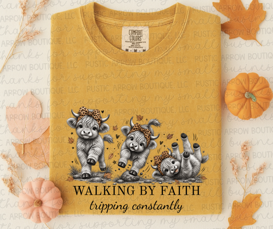 Walking by Faith Tripping Constantly Highland Cows