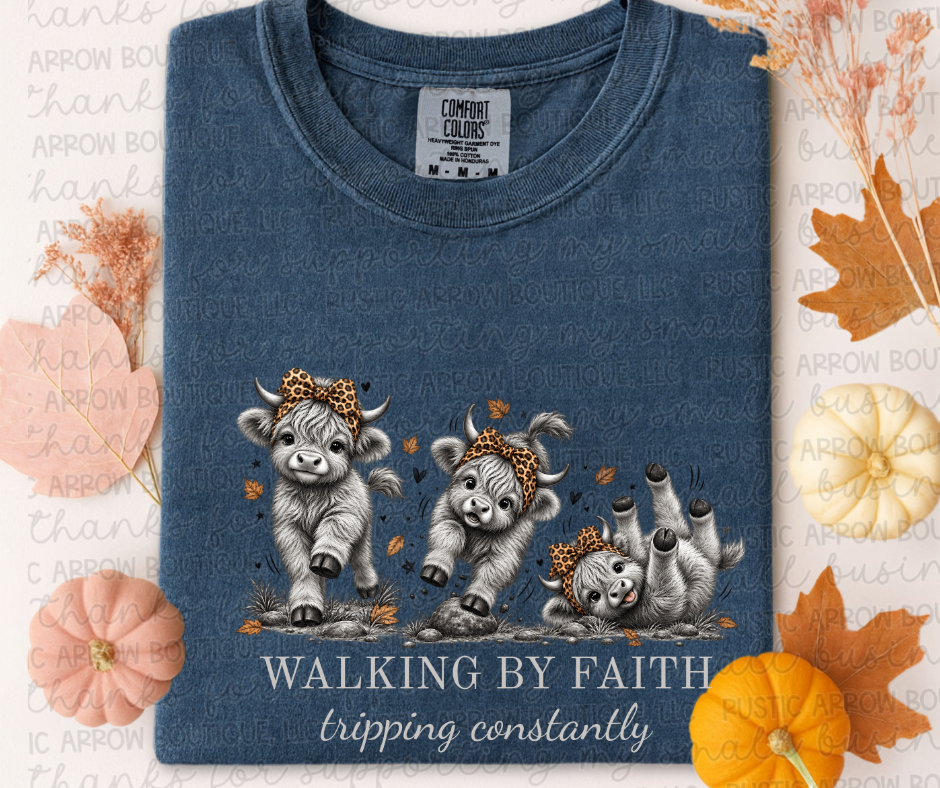 Walking by Faith Tripping Constantly Highland Cows