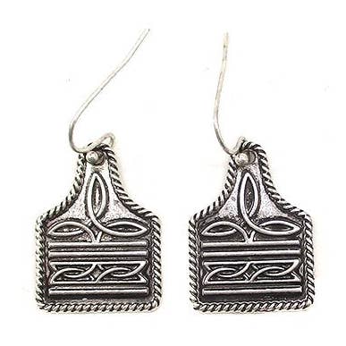 Western Boot Stitch Cattle Tag Earrings