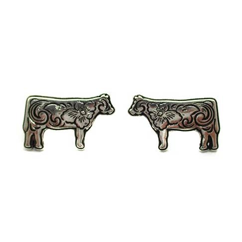 Western Etched Cow Earring