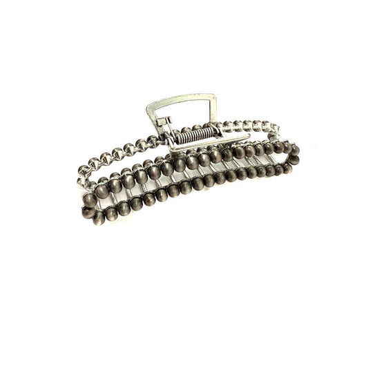 Western Navajo Pearl Hair Claw - Silver
