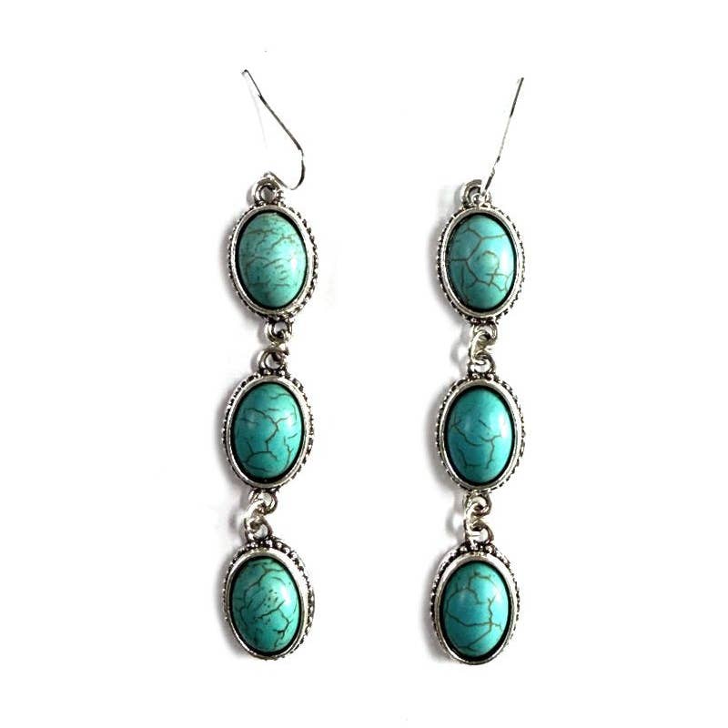 Western Oval Turquoise Stone 3 Dangle Earring