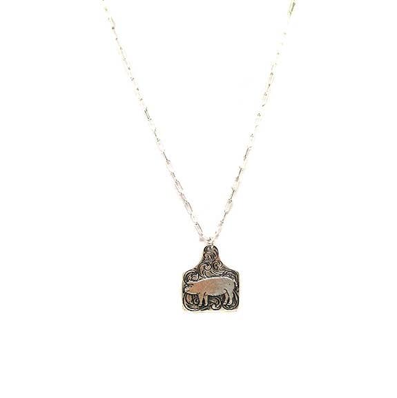 Western Pig Etched Cattle Tag Necklace