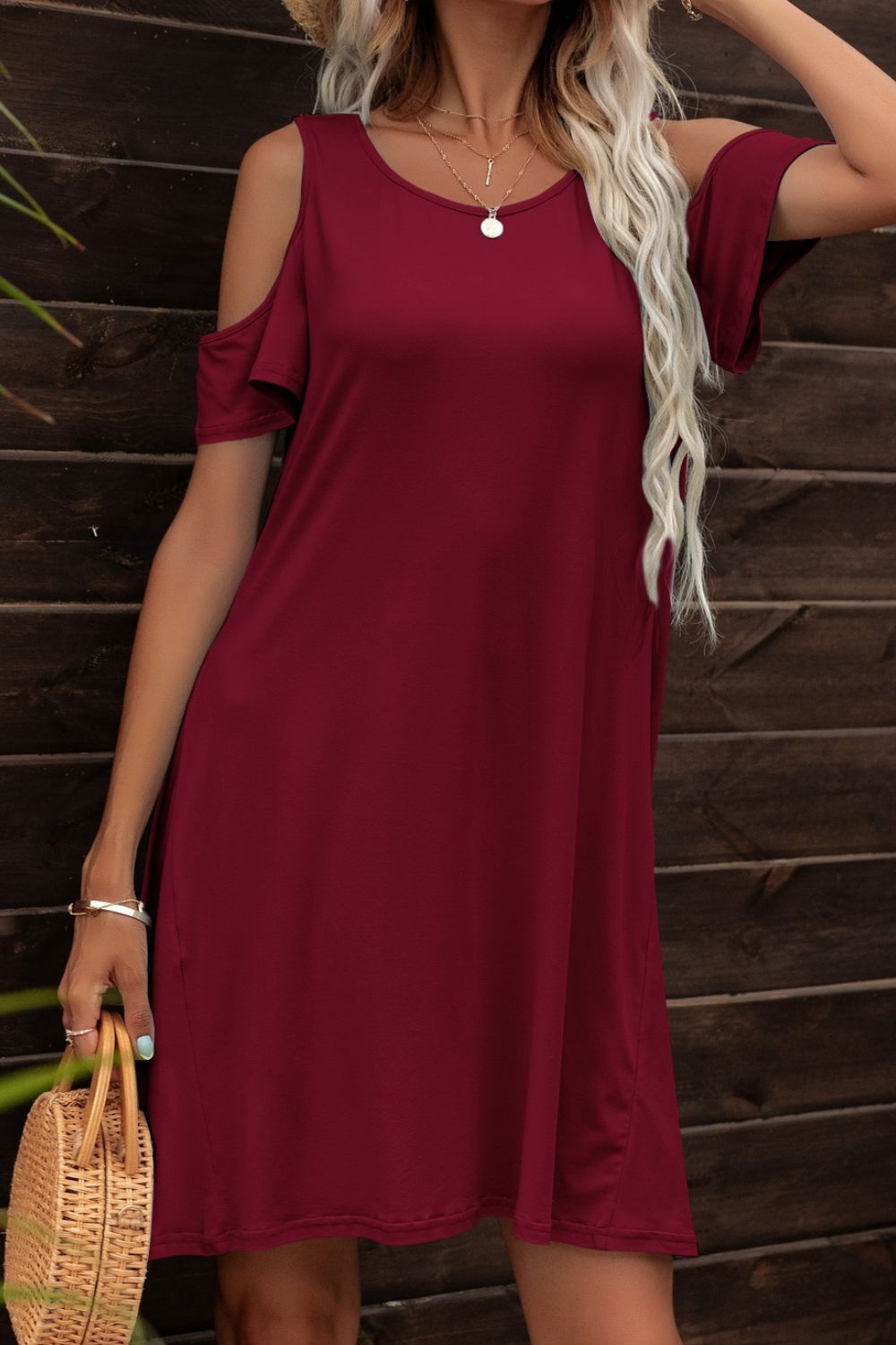 Floral Round Neck Cold-Shoulder Dress