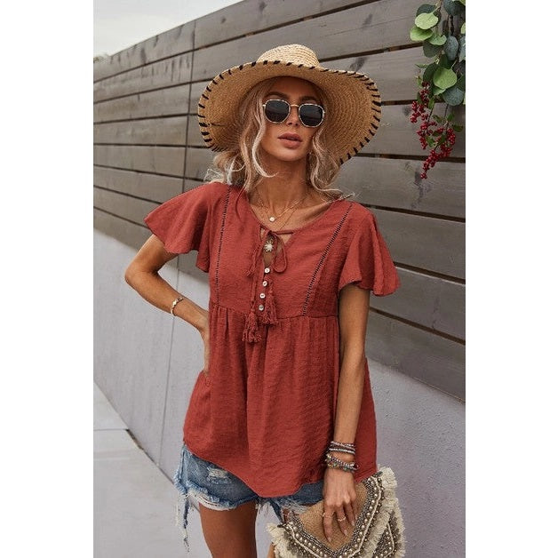 Round Neck Solid Short Sleeve Top