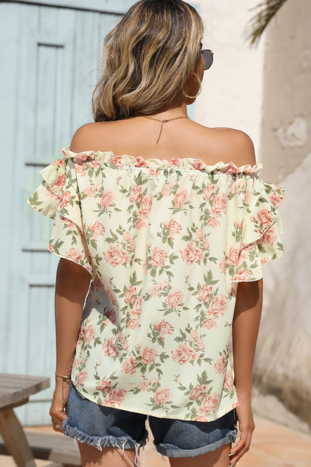 Floral Frill Trim Off-Shoulder Blouse